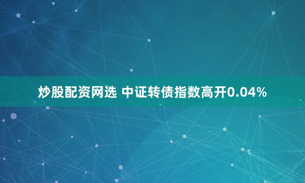 炒股配资网选 中证转债指数高开0.04%